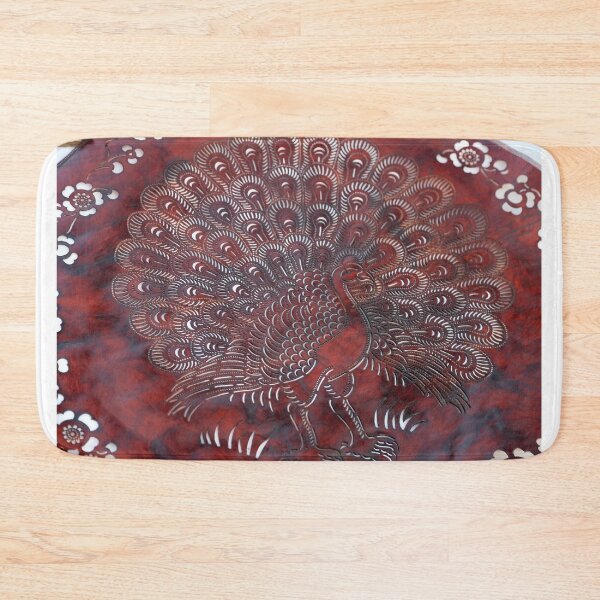 Item preview, Cambodia - Siem Reap - hand tooled peacock on red leather designed and sold by renprovo.