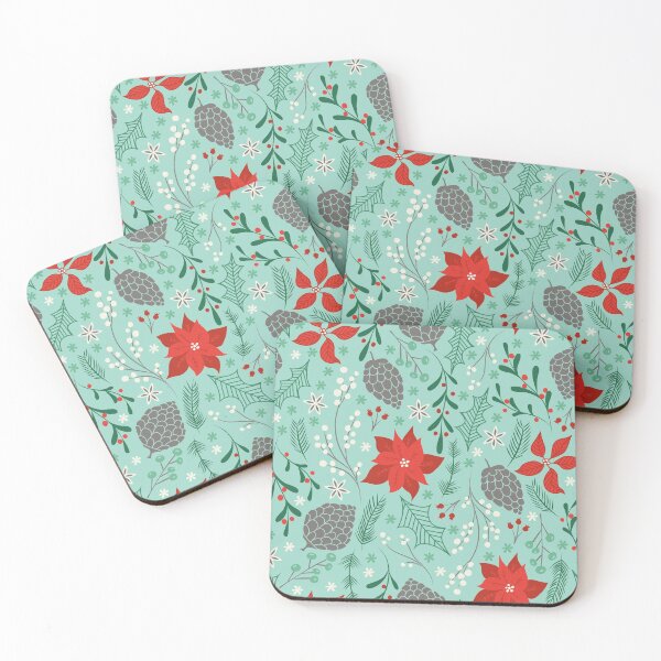Item preview, Florales de invierno en menta designed and sold by latheandquill.
