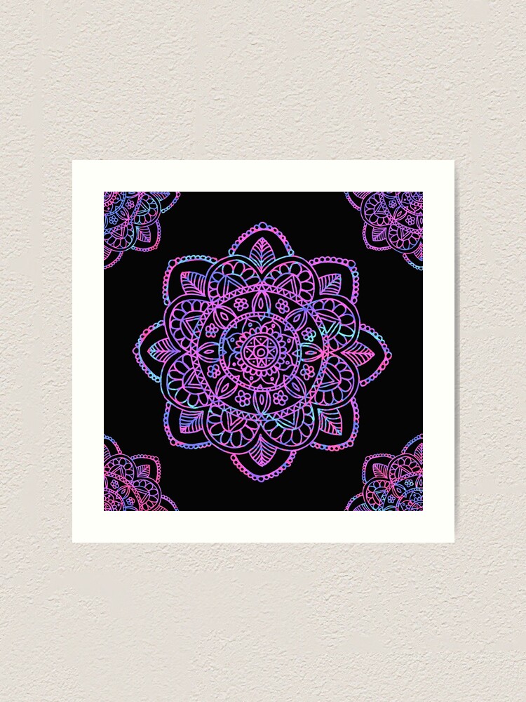 Purple Mandala on Black Art Print for Sale by Julie Erin Designs