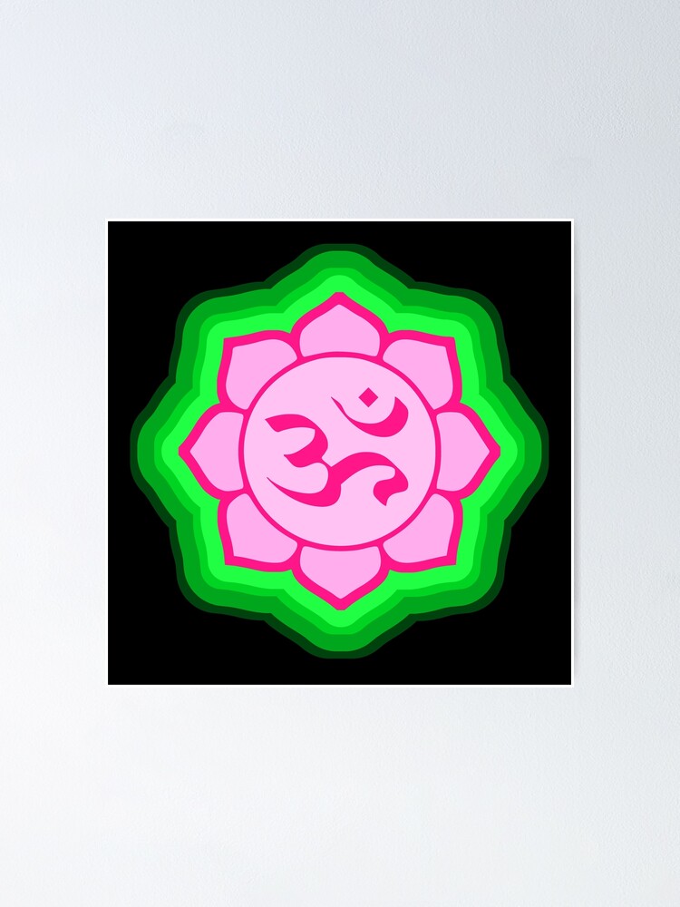 Peaceful Pink Growing Green Lotus Flower Om Colorful Buddhist Symbol Poster By Elizadearg Redbubble