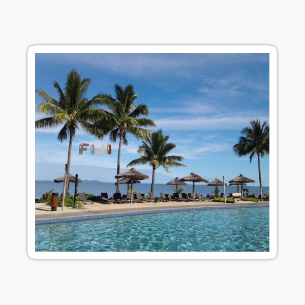 FIJI Islands Paradise Palms with Fiji Brown Text Sticker