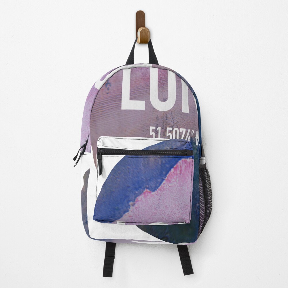 London Coordinates on a backpack
