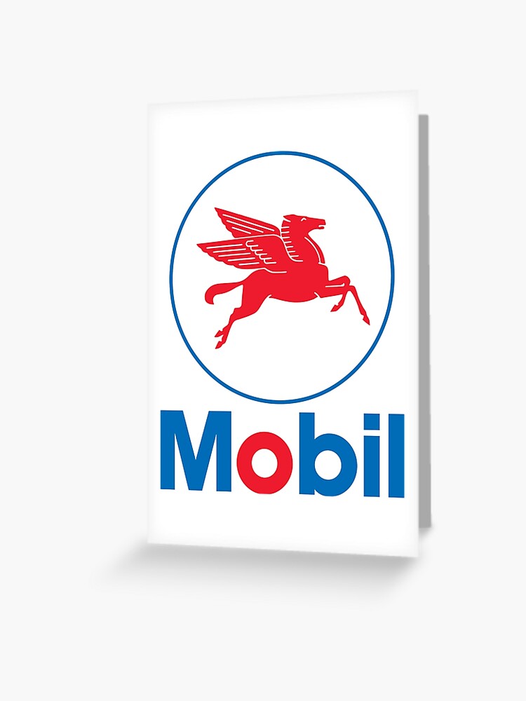 Mobil Retro Pegasus Logo Greeting Card By Freakyferry Redbubble