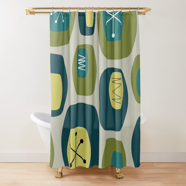 Mid Century Modern Oblongs Olive Green Shower Curtain