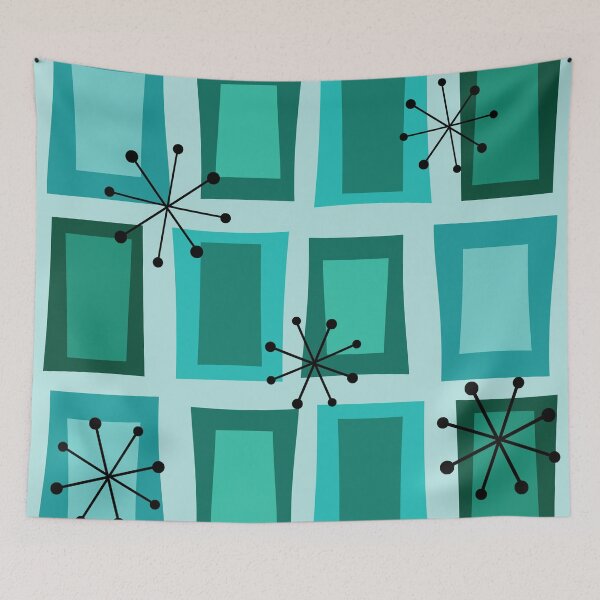 Item preview, Mid Century Modern Art 'Wonky Doors' Turquoise designed and sold by thepixelgarden.