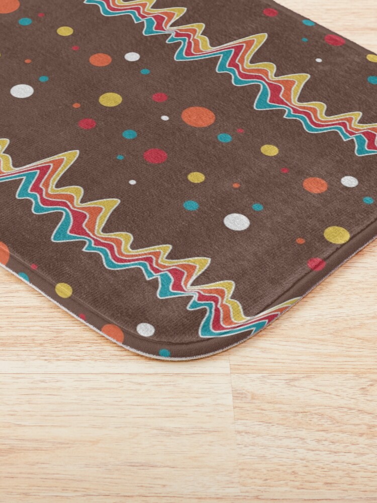 Alternate view of rainbow ecg and colorful confetti on chocolate Bath Mat