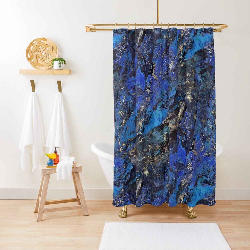 "Precious Lapis Lazuli Stone Mineral Blue Gold" Shower Curtain for Sale