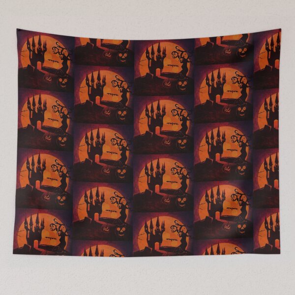 Item preview, Halloween Castle and pumpkins grunge background designed and sold by AnnArtshock.