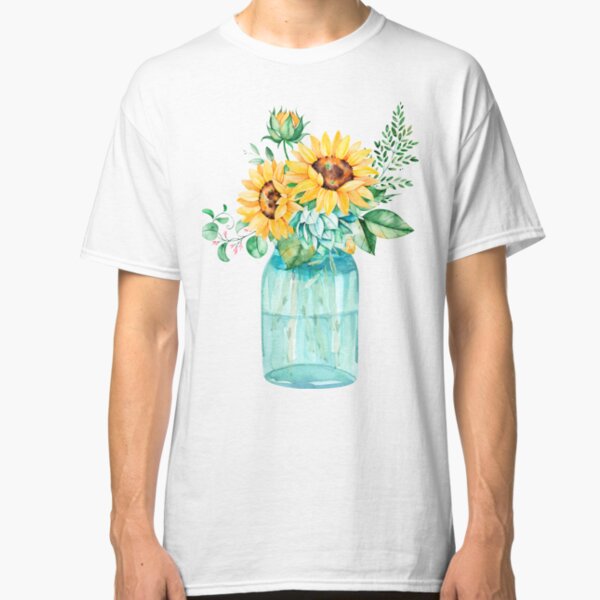 Sunflowers, Mason jar, sunflower bouquet, watercolor, watercolor sunflowers Classic T-Shirt