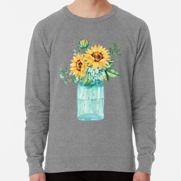 Sunflowers, Mason jar, sunflower bouquet, watercolor, watercolor sunflowers Lightweight Sweatshirt