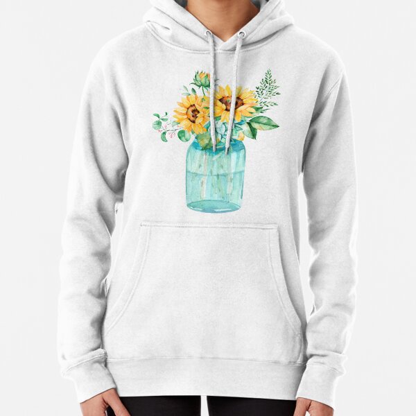 Sunflowers, Mason jar, sunflower bouquet, watercolor, watercolor sunflowers Pullover Hoodie