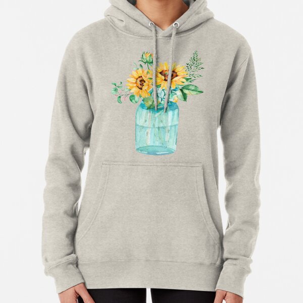 Sunflowers, Mason jar, sunflower bouquet, watercolor, watercolor sunflowers Pullover Hoodie