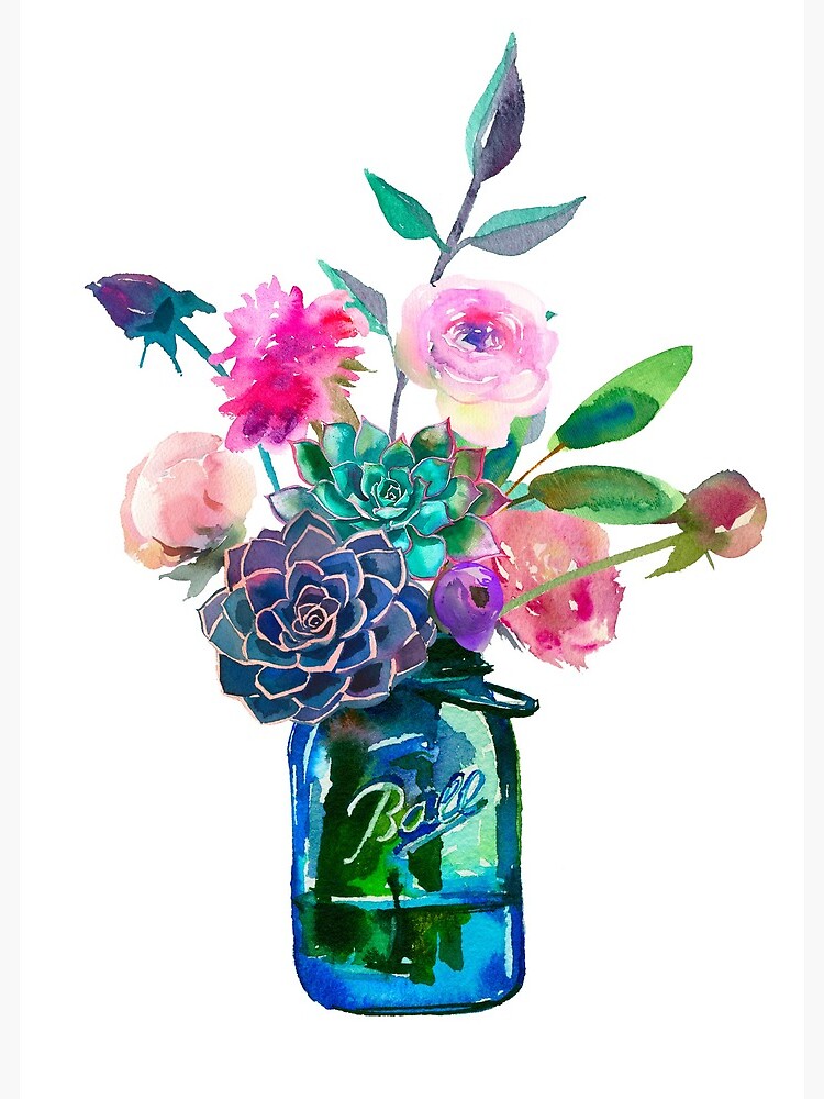 watercolor flowers in a jar