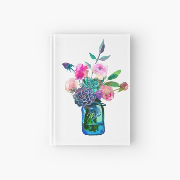Watercolor mason jar flowers Hardcover Journal