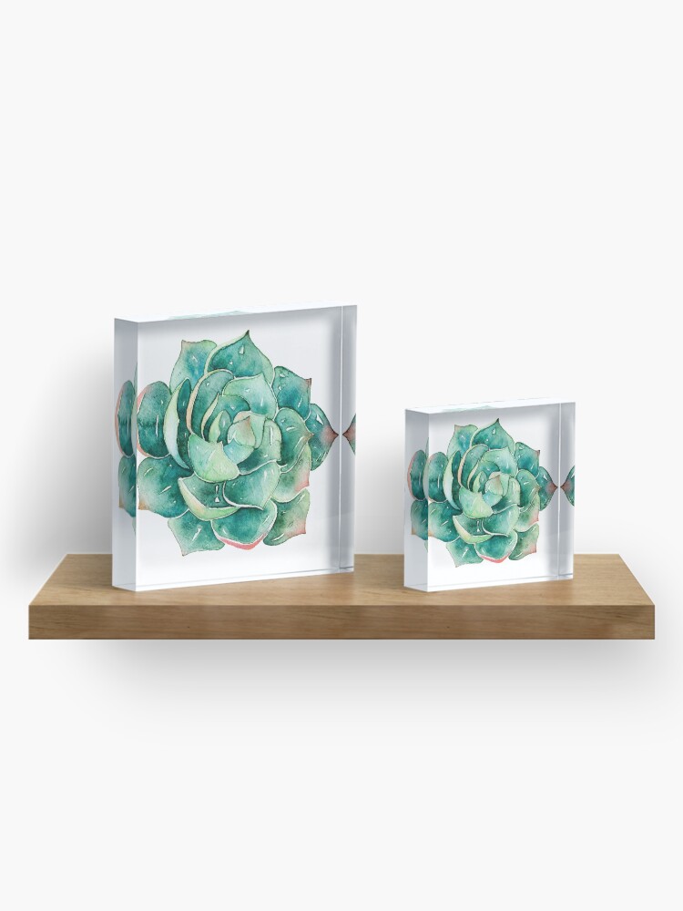 Alternate view of Watercolor Succulent sticker Acrylic Block