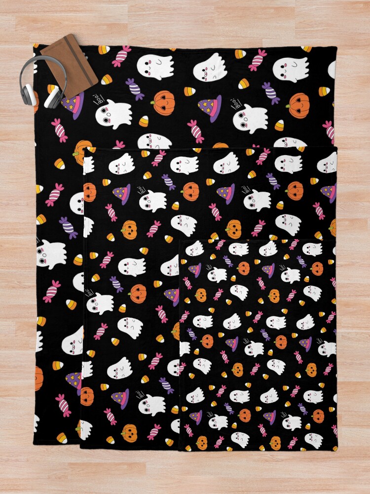 Alternate view of Cute Spoopy Ghosts and Halloween Candy Throw Blanket