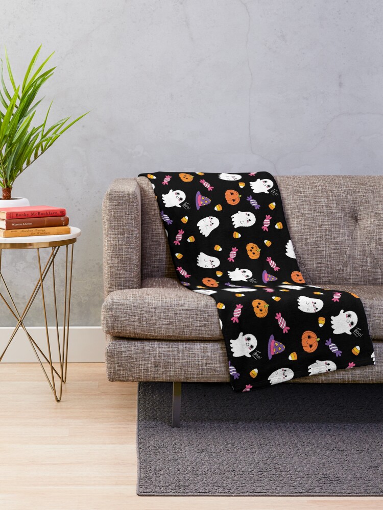 Alternate view of Cute Spoopy Ghosts and Halloween Candy Throw Blanket