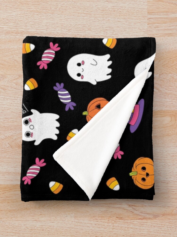 Alternate view of Cute Spoopy Ghosts and Halloween Candy Throw Blanket