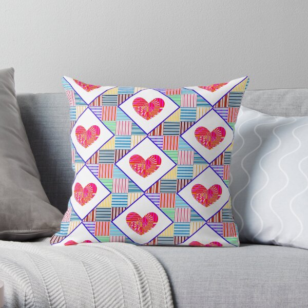 Psychedelic Heart Quilt Throw Pillow