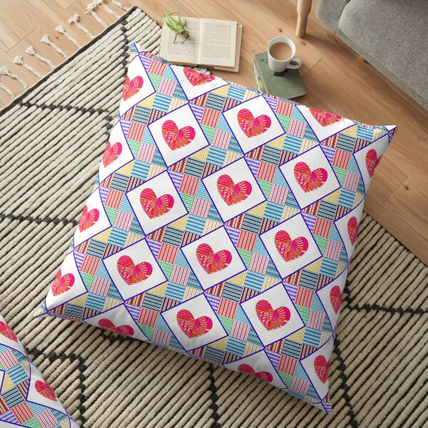Psychedelic Heart Quilt Floor Pillow