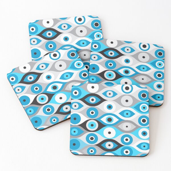 Item preview, Greek Evil Eye pattern Blues and Greys designed and sold by k9printart.