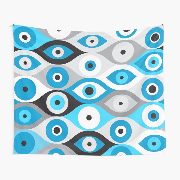Patrón de mal de ojo griego azules y grises Tela decorativa