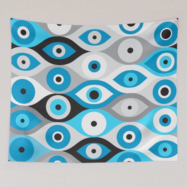 Item preview, Greek Evil Eye pattern Blues and Greys designed and sold by k9printart.