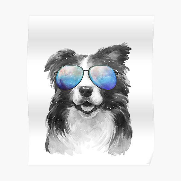 Retro Vintage Border Collie Galaxy Universe Hipster Funny Sheepdog Border Collie Lover Gift Poster