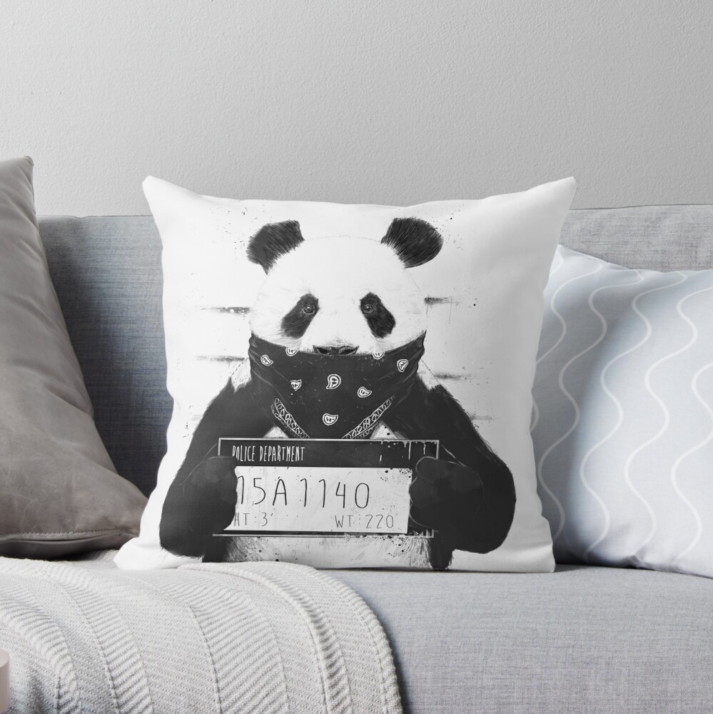 Animals Artwork Black And White Giant Panda BW Throw Pillow