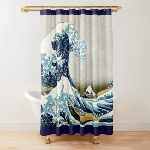 Japanese Great Waves Shower Curtain Red Koi Fish Japan Waves Under