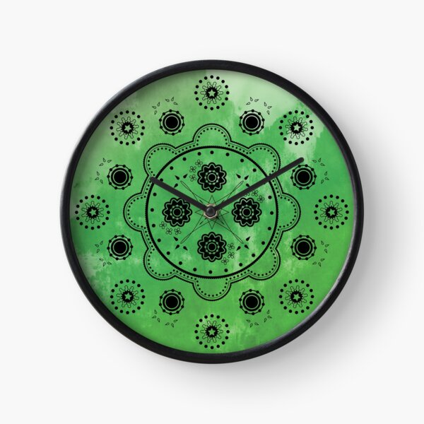 Green Mechanical Flowers Clock