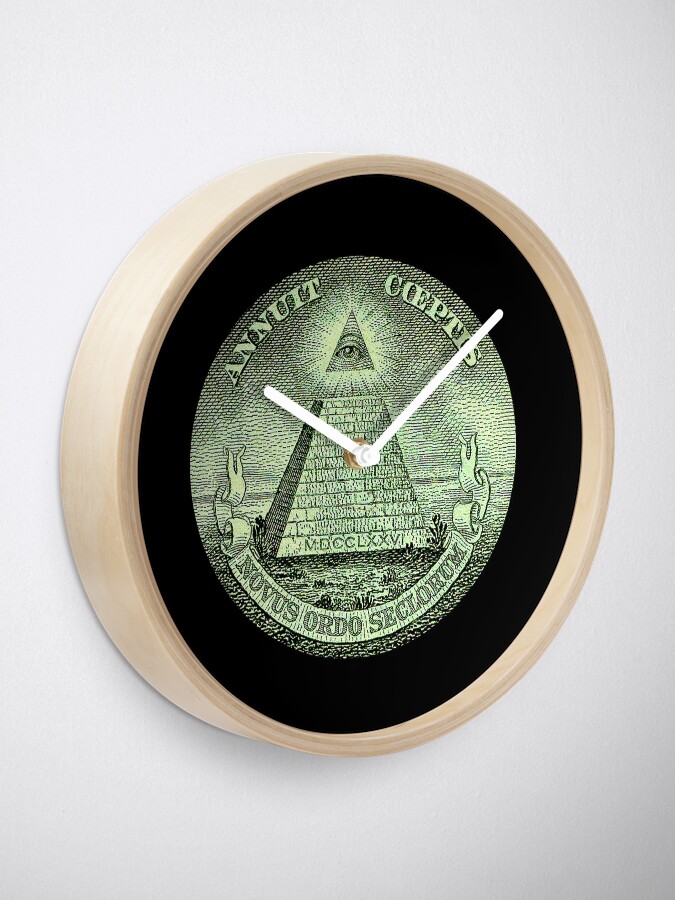 Alternate view of Eye of Providence, America, USA, Mystic, Dollar, Bill, Money, Freemasonry, All Seeing Eye, Pyramid, Masonic. Clock