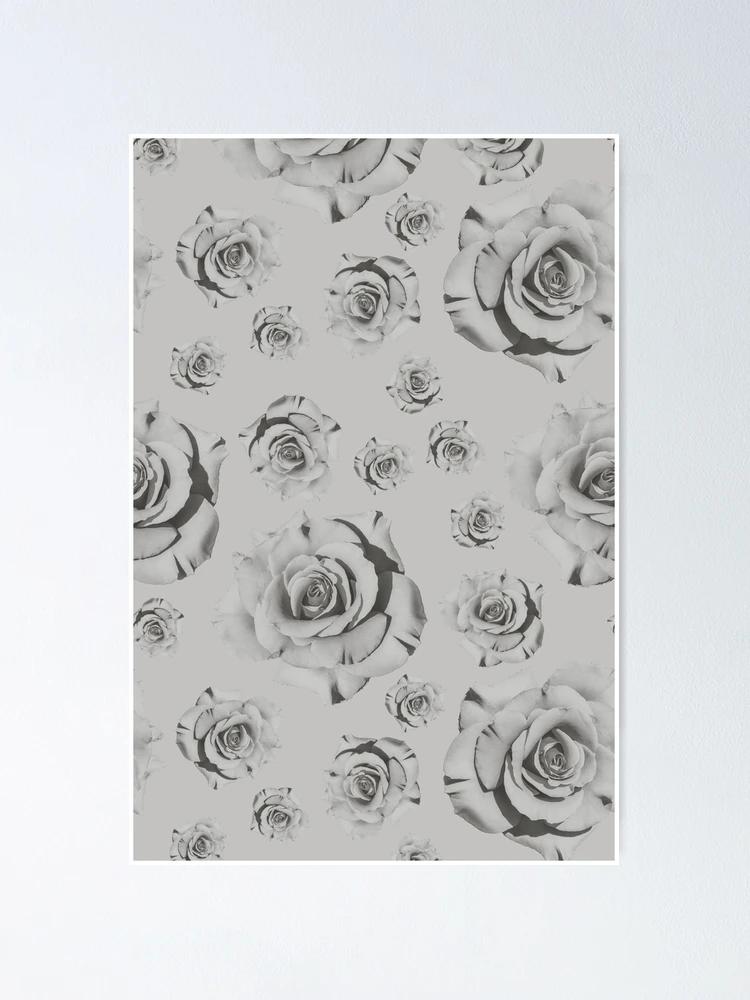 Thumbnail 1 of 3, Poster, Grey Roses Pattern designed and sold by sarahrinouye.