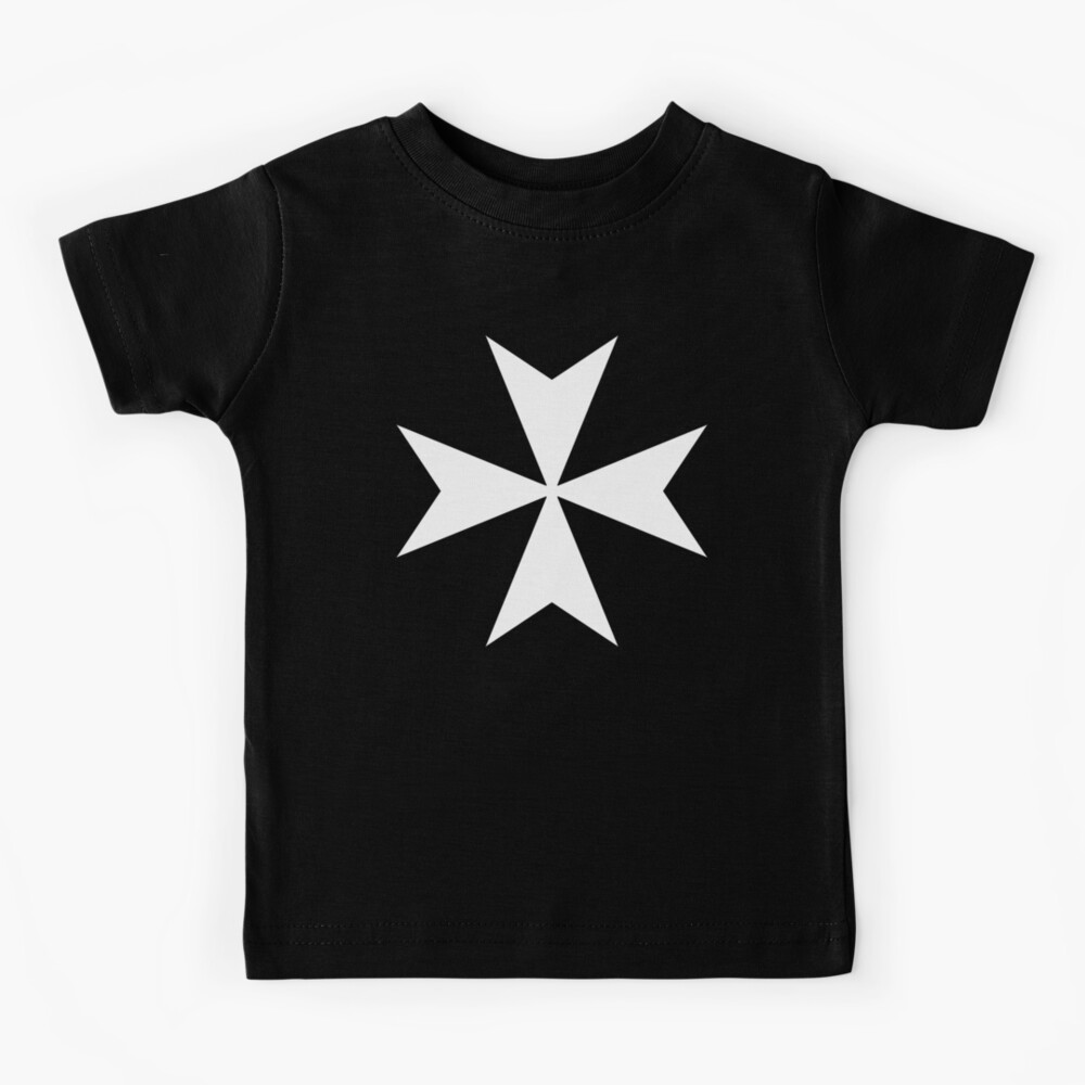 CROSS. MALTA. Maltese, Amalfi Cross, Maltese cross, Knights Hospitaller, WHITE on BLACK. Kids T-Shirt