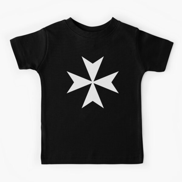 CROSS. MALTA. Maltese, Amalfi Cross, Maltese cross, Knights Hospitaller, WHITE on BLACK. Kids T-Shirt