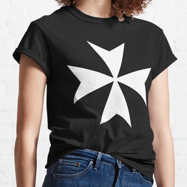 CROSS. MALTA. Maltese, Amalfi Cross, Maltese cross, Knights Hospitaller, WHITE on BLACK. Classic T-Shirt