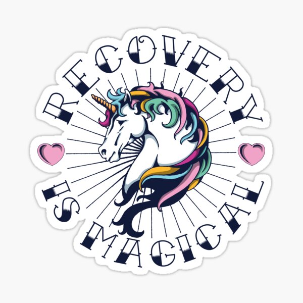 Recovery is Magical Tattoo Unicorn NA AA Sobriety Sticker