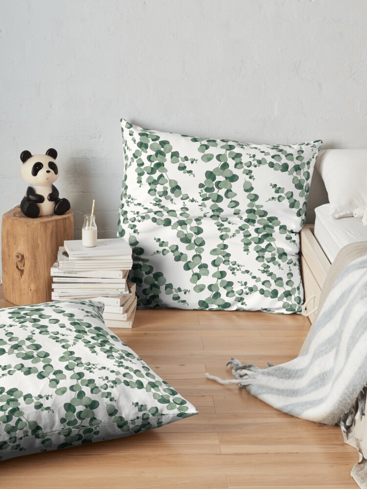 Alternate view of Eucalyptus leaves in white Floor Pillow