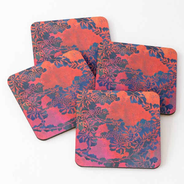 Item preview, Japanese Stencil Pattern #1 | Floral Watercolor Design in Navy Blue and Scarlet Red Orange designed and sold by AndreaHelmArt.