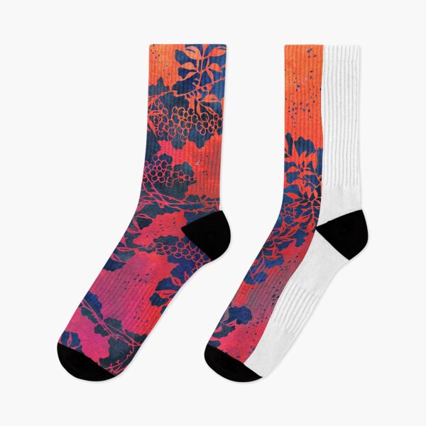 Item preview, Japanese Stencil Pattern #1 | Floral Watercolor Design in Navy Blue and Scarlet Red Orange designed and sold by AndreaHelmArt.
