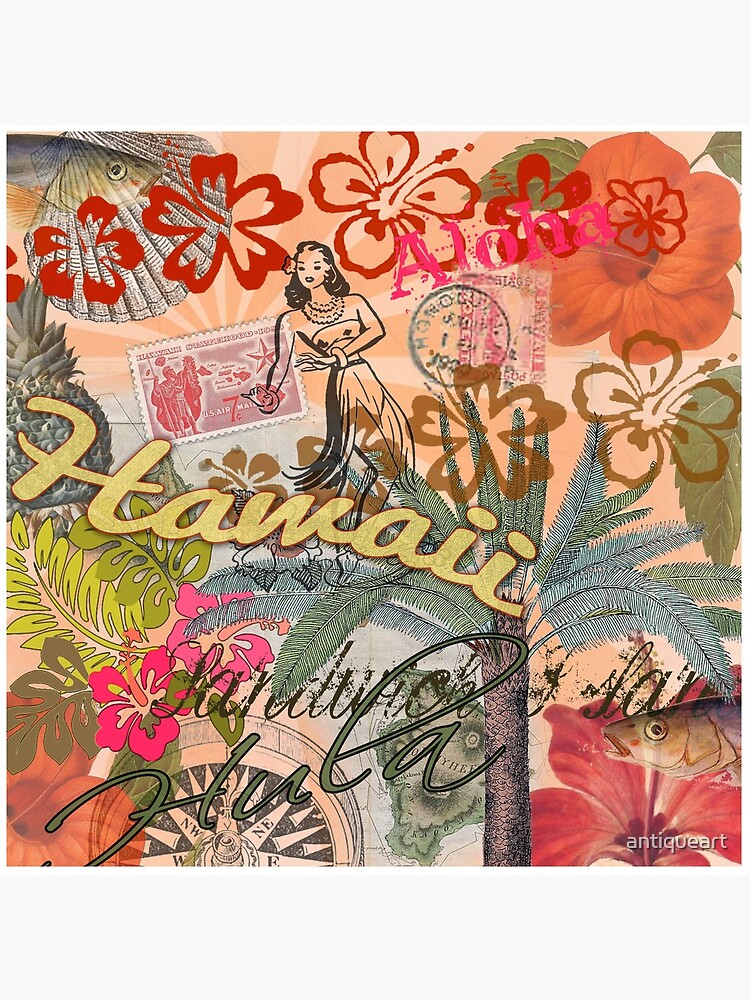 Vintage Hawaii Travel Colorful Hawaiian Tropical Collage by antiqueart