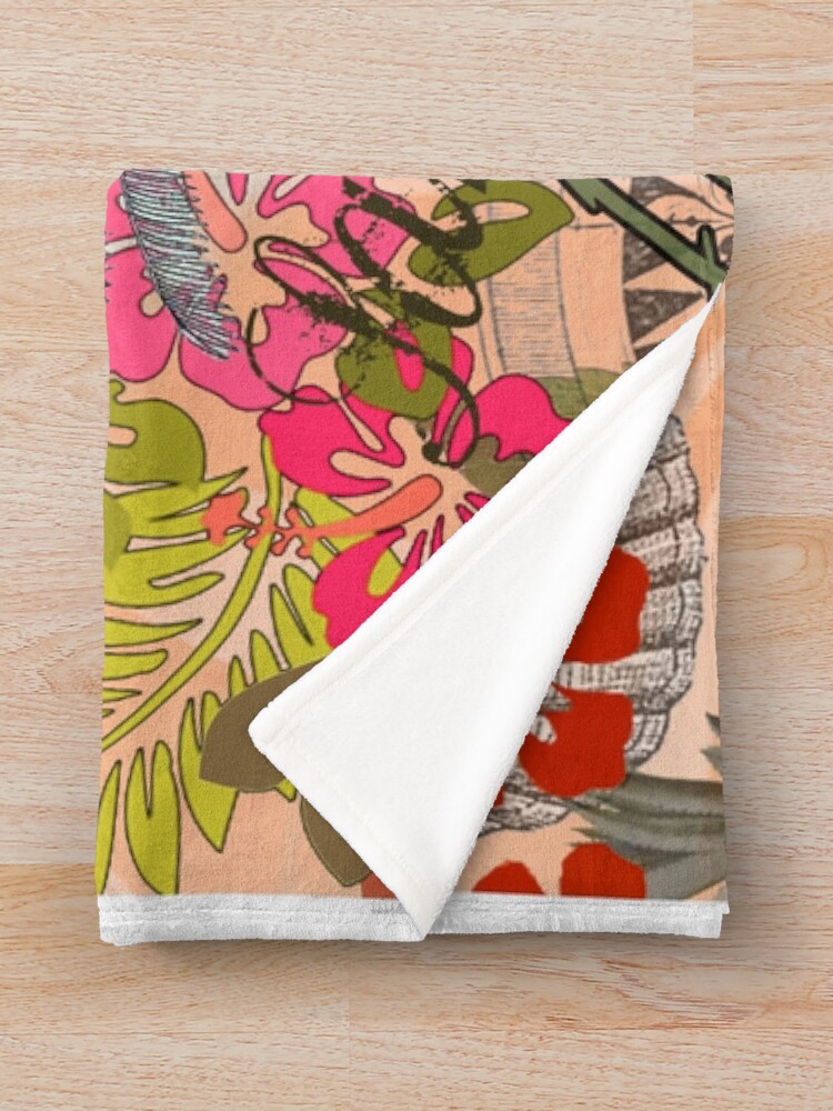 "Vintage Hawaii Travel Colorful Hawaiian Tropical Collage" Throw