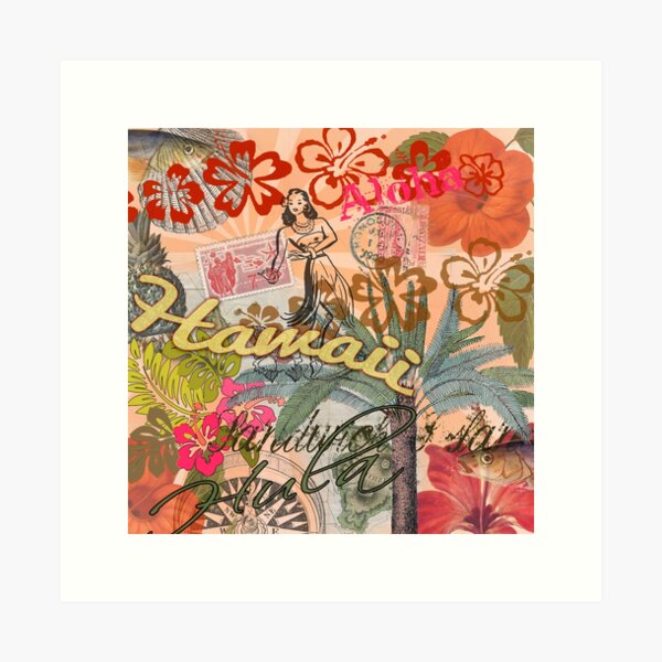 Item preview, Vintage Hawaii Travel Colorful Hawaiian Tropical Collage designed and sold by antiqueart.