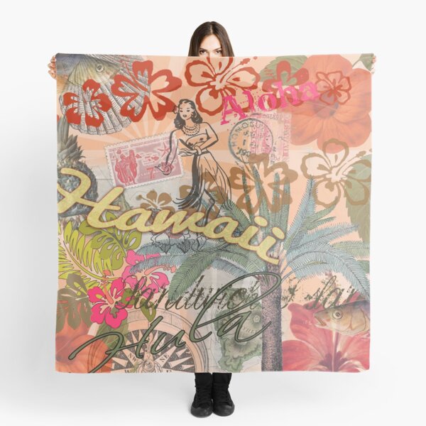 Aperçu de l'œuvre Collage tropical hawaïen coloré de voyage vintage à Hawaï créée et vendue par antiqueart.