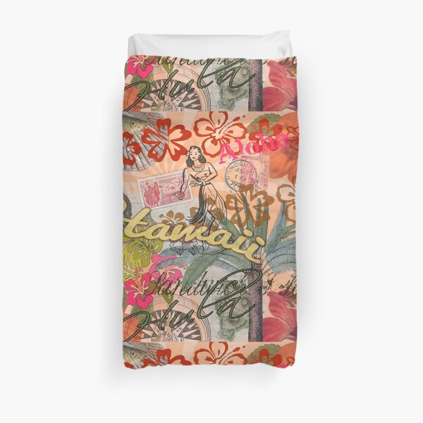Vintage Hawaii Travel Colorful Hawaiian Tropical Collage Duvet Cover