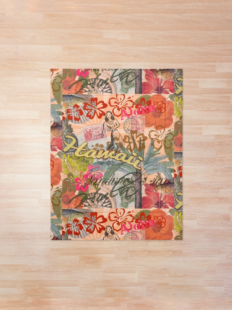 Alternate view of Vintage Hawaii Travel Colorful Hawaiian Tropical Collage Comforter