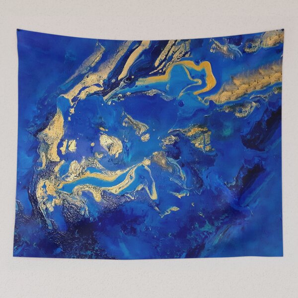 Artikelvorschau, MARBLING GOLD UND BLAU abstrakt entworfen und verkauft von Hagar Cohen.