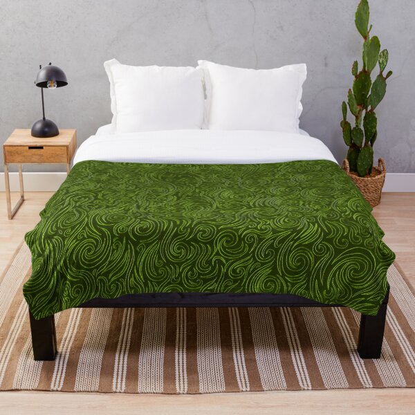 psychedelic black and green trippy sixties swirly pattern karen-anne geddes Throw Blanket