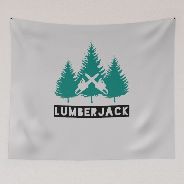 Item preview, Lumberjack Green Pine Trees, Black Font and Crossed Chainsaws designed and sold by HighBrowDesigns.