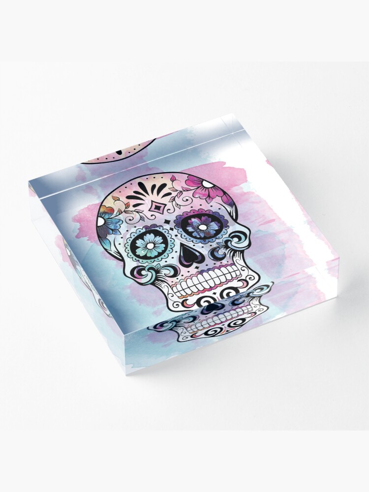 Alternate view of Watercolor Sugar skull Acrylic Block